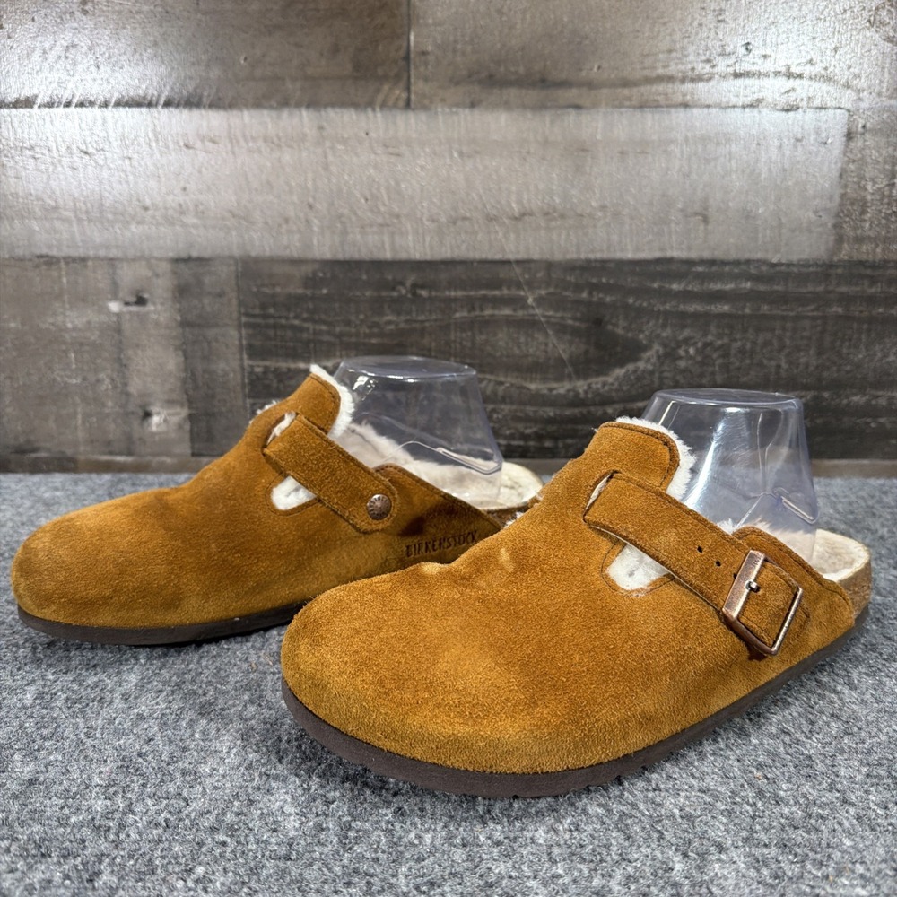 Birkenstock Size 41 10-10.5 Boston Shearling Clogs Tan Suede Slip-On Shoes Mules